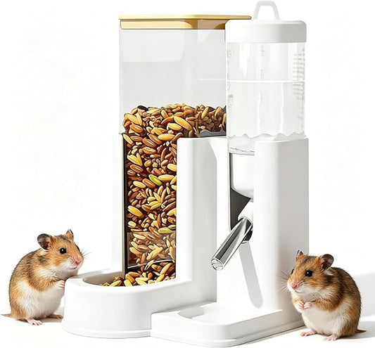 Hamster Water Bottle Standing Baby Guinea Pig Water Dispenser with No Drip 2 in 1 Small Animal Automatic Food Bowl for Cage Accessories for Hamsters Gerbils mice (Yellow, 80ml)