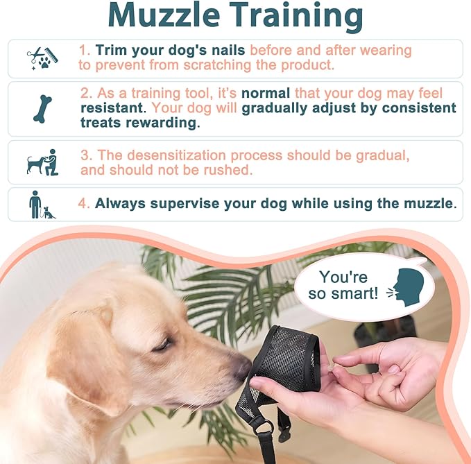 LUCKYPAW Dog Muzzle, Mesh Muzzle for Large Medium Small Dogs, Soft Mouth Guard for Biting Chewing, Breathable Mouth Guard with Adjustable Strap for Training(Brown, S(Snout:7.75"-8.75"))