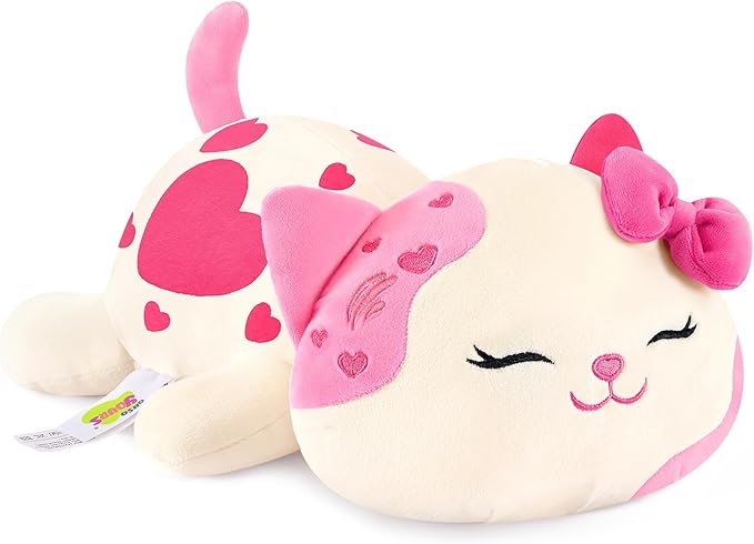 Onsoyours Original Cat Plush with Bowknot Cute 20 inch Kitten Stuffed Animal Soft Pillow Pink Kawaii Kitty Heart Plush Toy Gifts for Kids & Adults (Pink Cat, 20")