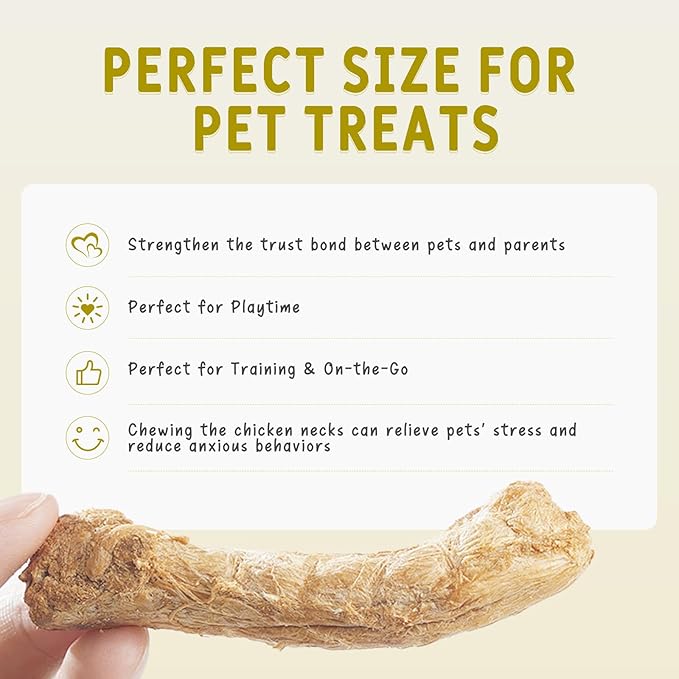 100g (3.53oz) Freeze Dried Chicken Necks for Dogs & Cats - Single Ingredient Raw Treats, High Protein Natural Chews for Bone & Dental Health, Grain-Free Training Snacks