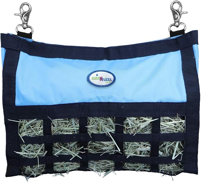Rabbit & Guinea Pig Hay Bag Feeder with Super Tough Bottom® Design | Large 15" x 11" x 3" Hanging Hay Feeder | Organized Feeding | Made in USA Design (Hurricane Blue, Large 15" x 11" x 3")