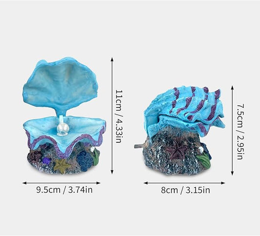 WishLotus Aquarium Decorations - Durable Resin Simulation Pearl Scallop Fish Tank Landscape Decorations - Pneumatic Opening and Closing Bubble Ornaments - Blue