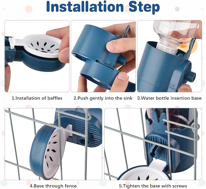 kathson Rabbit Water Dispenser for Cage 17 Oz Hanging Guinea Pig Water Bottle No Drip Gravity Automatic Bunny Water Bottle No Leak Small Animal Water Bottle for Chinchilla Ferret Hamster (Dark Blue)