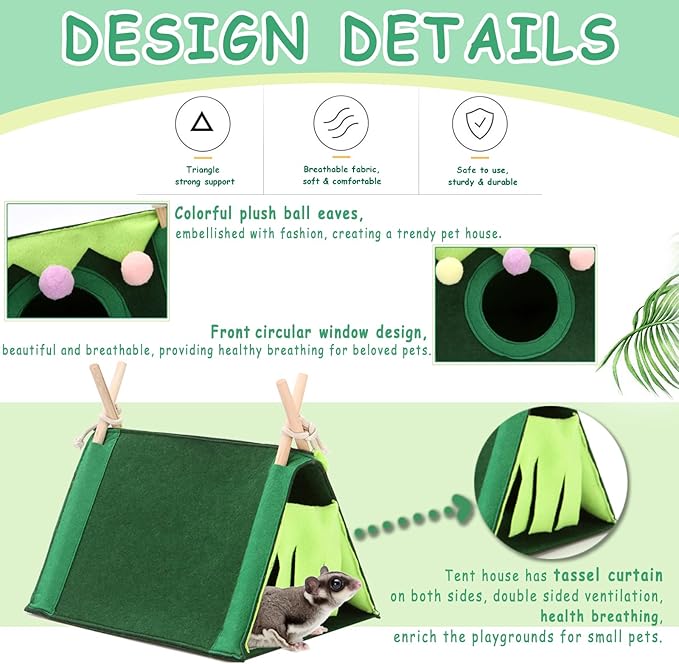 Guinea Pig Forest Hideaway Tent Small Animals Fleece Hideout Hamster Corner Hammock House Pet Habitat Bed Rabbits Nest Toy Cage Accessories for Chinchillas Ferrets Hedgehogs Glider Rats Bunny