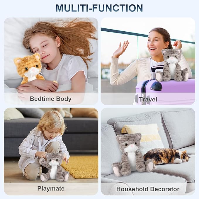 SuzziPals Heatable & Coolable Grey Cat Stuffed Animal, Cat Heating Pad Microwavable for Soothing & Relaxation, Lavender Scented Cat Plush Toy for Stress Relief, Stuffed Cat Toys for Kids