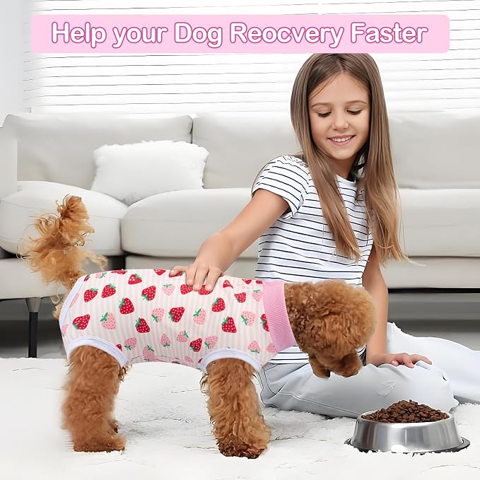 Coppthinktu Recovery Suit for Dogs After Surgery, Dog Onesie Surgery Recovery Suit for Female Spay, Soft Surgical Pajamas Bodysuits for Puppy to Prevent Licking Dog Cone Alternative Strawber S