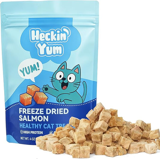 Freeze-Dried Salmon Cat Treats for Skin & Coat Support, 4oz Single Ingredient High Protein Snacks, Grain & Gluten Free