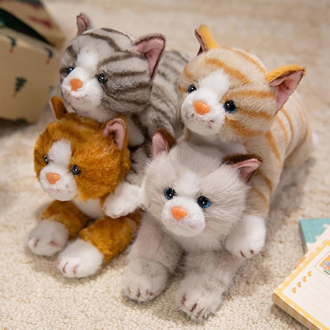 PEACH CAT Cat Stuffed Animal 15" Realistic Kitten Plushies Soft Plush Toys Gifts for Kids Grey and White