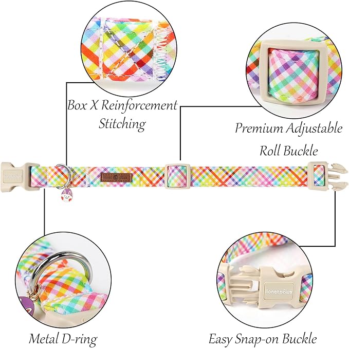 Lionet Paws Easter Dog Collar, Comfortable Adjustable Colorful Plaid Collar with Purple Rabbit for Large Male Female Dogs Collars,Neck 16-24 inches