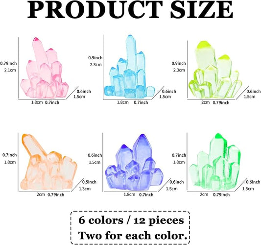 MIUPOO Glow Crystal,Betta Stones,Glow in The Dark Crystal,Bonsai Decor,Chips Stone Small Decorative,Fish Tank Decor,6 Colors,12 Pieces.