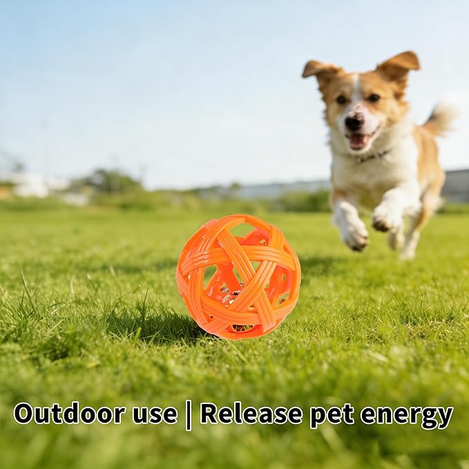 Dog Toy Ball with Bell, TPR Chew Resistant Interactive Fetch Toy for Small to Medium Dogs& Puppies, Lightweight Bouncy Cage-Style Puppy Ball for Boredom Relief & Teething