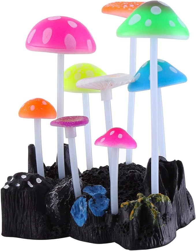4 Pack Aquarium Fish Tank Decorations: Coral, Mushroom, Anemone, Plants Kit - Glowing Fish Tank Decorations for Small and Large Aquarium Decor Accessories
