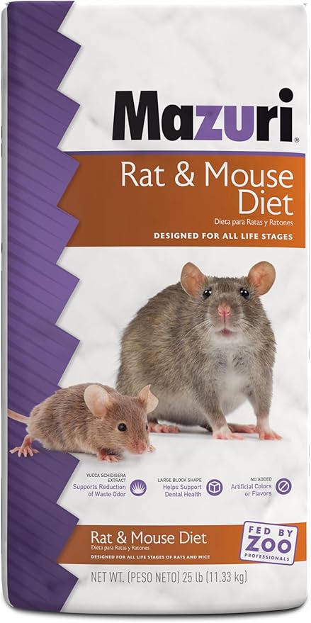 Mazuri Rodent | Nutritionally Complete Rat and Mouse Food | Ammonia-Reduction Formula - 25 Pound (25 lb.) Bag