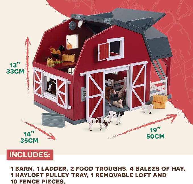 Terra by Battat – 20 Pieces Wooden Animal Barn Toy Set – Farm Animals & Play Fence – Pretend Play for Toddlers & 3+ Years – Educational Toys – Farmhouse Playset