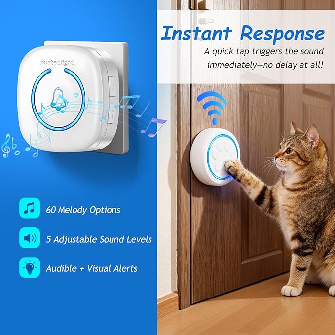 Soft Ring Dog Potty Bell for Training – Wht Wireless Dog Door Bell with 1000ft Range, LED Alert, 60 Tones, Waterproof Dog Bells to Go Outside – Bell for Dogs to Ring to Go Potty(2 Receivers & 1 Bell)