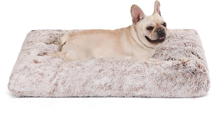 Bedfolks Plush Waterproof Dog Crate Bed, Faux Fur Kennel Pad, 35"x23", Brown