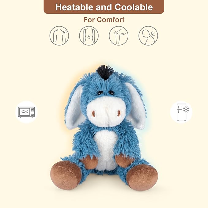 SuzziPals Heatable and Coolable Donkey Stuffed Animals, Microwavable Stuffed Animal Heating Pads for Soothing, Lavender Scent Donkey Plush for Discomfort, Plushies Gift for Kids & Aldults