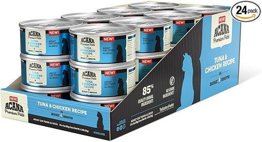 ACANA Premium Pate Wet Cat Food in Bone Broth Tuna + Chicken Recipe 3oz Cans (24 count)