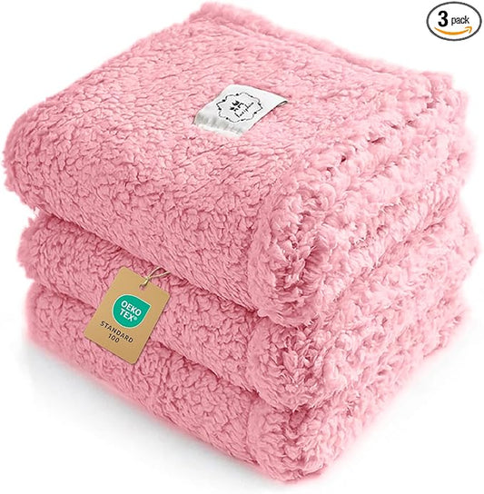 Luciphia 1 Pack 3 Calming Dog Blanket Fluffy Premium Fleece Pet Blankets Soft Sherpa Throw for Dogs Puppy Cat Pink Large (41" x31")