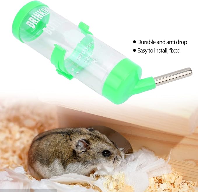 Hamsters Water Bottle, Automatic No Drip Hanging Water Feeder Dispenser for Small Animals Guinea Pig Rat Rabbit Dwarf Gerbil Chinchilla(Green 125ML)