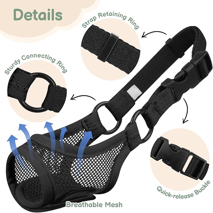 Mayerzon Mesh Dog Muzzle for Short Snout Small Dogs, Adjustable Muzzle for Chihuahua Yorkshire Shih Tzu, Prevent Fierce Barking Biting Eating, for Grooming Vet Visits, Allow to Pant Drink (Black, XS)