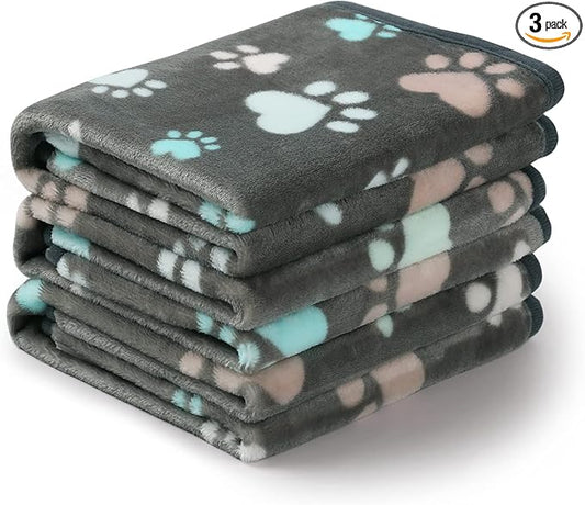 Luciphia 1 Pack 3 Blankets Fluffy Premium Fleece Pet Blanket Flannel Paw Printed Throw for Dog Cat(Medium 30x20'', Grey)