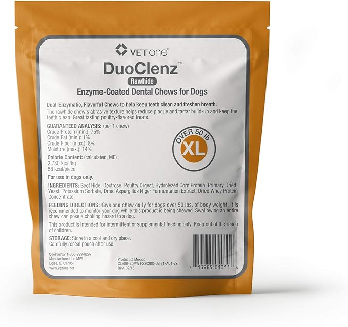 VetOne: DuoClenz Rawhide Dental Hygenic Chews for Extra Large-sized Dogs, 30-Count Bag