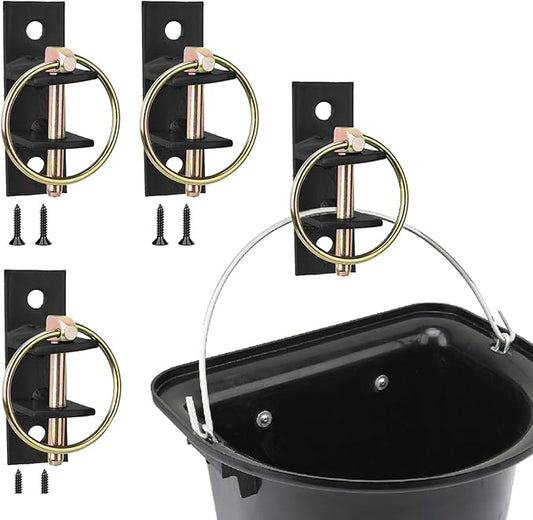 4 Pcs Water Bucket Hook with Pin Heavy Duty Wall Mounted Equestrian Bucket Hooks Hangers Horse Feed Bracket for Horse Stall Stable Barn,Black