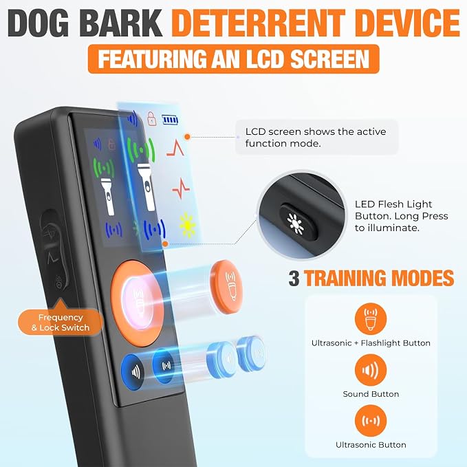 Ahbrother's Dog Bark Deterrent Devices 2X Power Anti Barking Device for Dogs, Ultrasonic Dual Emitters, 4 Training Modes Barks No More Indoors Outdoors Behavior Correct Safe & Humane Rechargeable