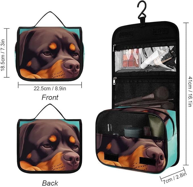 Travel Toiletry Bag makeup Accessories Portable Hanging Organizer (Cute Rottweiler Puppy Farm Dog Lazy Animal)