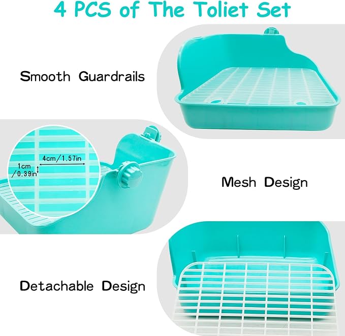 PINVNBY Rabbit Litter Box for Cage Bunny Corner Litter Bedding Box Small Animal Litter Pan Hanging Pet Bowls Cage Potty Trainer Pet Toilet for Rabbit Bunny Guinea Pigs Small Animals（Green）