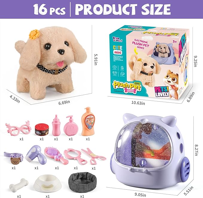 Vanvimen 16 Pcs Robot Dog Toys for Girls, Toys for 3 4 5 6 7 8 Year Old Girls Kids Boys, Realistic Robot Puppy Toddlers Girl Toy for 5-7 6-8, Ideas Birthday Gifts for Girl 3 4 5 6 Year Old