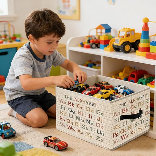 Alphabet Kids Storage Bins, Boho ABC Educational Foldable Closet Organizers Storage Basket Toybox for Toddler Playroom Nursery Preschool Classroom Clothes Bed Sheets Blankets Toys
