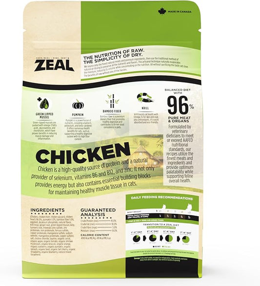 ZEAL Canada Air-Dried Cat Food Chicken Recipe - High Protein, Natural Superfoods, Nutrient Rich, No Fillers, Grain Free, Complete & Balanced (Chicken, 14.1 oz)