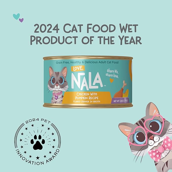 LOVE, NALA - Chicken Flaked with Pumpkin in Broth - 24 Pack, 4.8 lbs - Natural Adult Cat Wet Food Flaked -Grain Free, Non-GMO, Lean Protein, Added Minerals & Vitamins