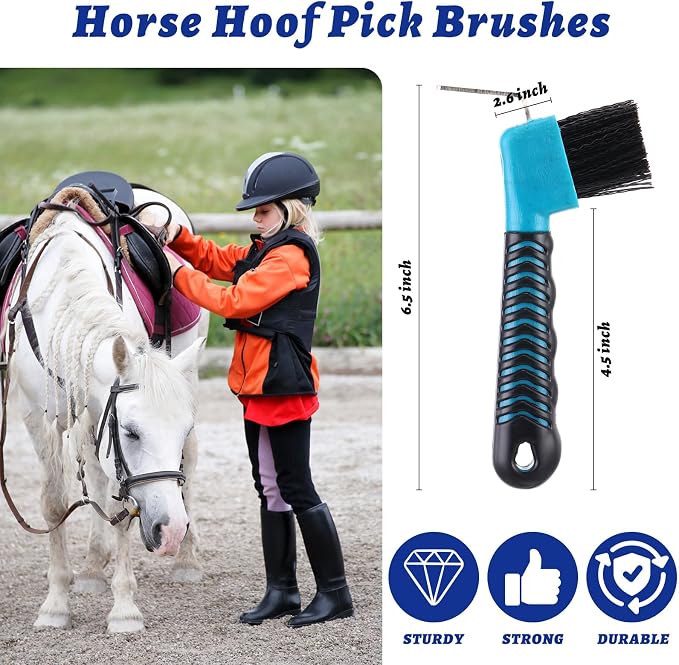 Zhehao 20 Pieces Horse Hoof Pick Brush with Soft Rubber Handle Portable Hoof Pick with Brush, Random Colors