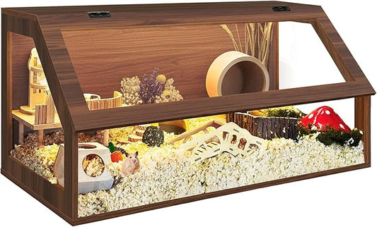 PROLEE Hamster Cage Chewproof, 40" x 20" x 20" Sloped Mice and Rat Habitat with Clear View, Solid Built with Lockable Design and Openable Top, Walnut