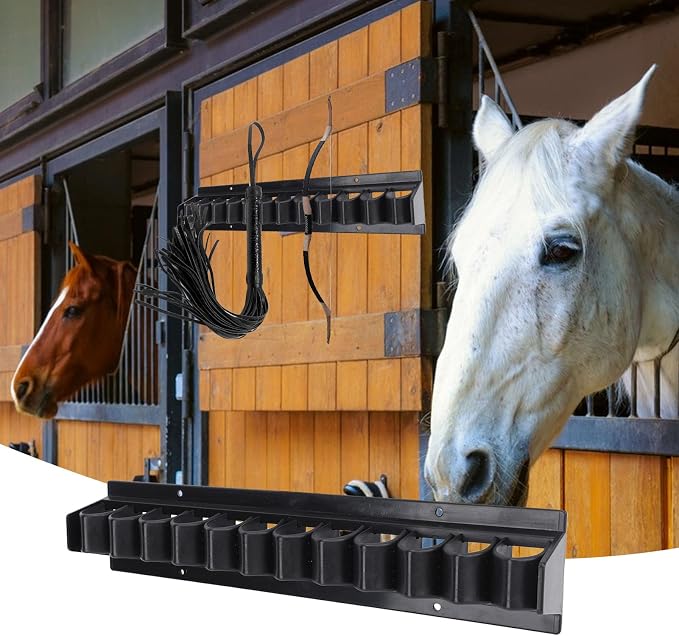 Whip Rack, Abs Wall Mount Holds Up Whip Rack, Holds 11 Whips Or Riding Crop Holders, Black Whip Holder for Horse Stable Fishing Pole