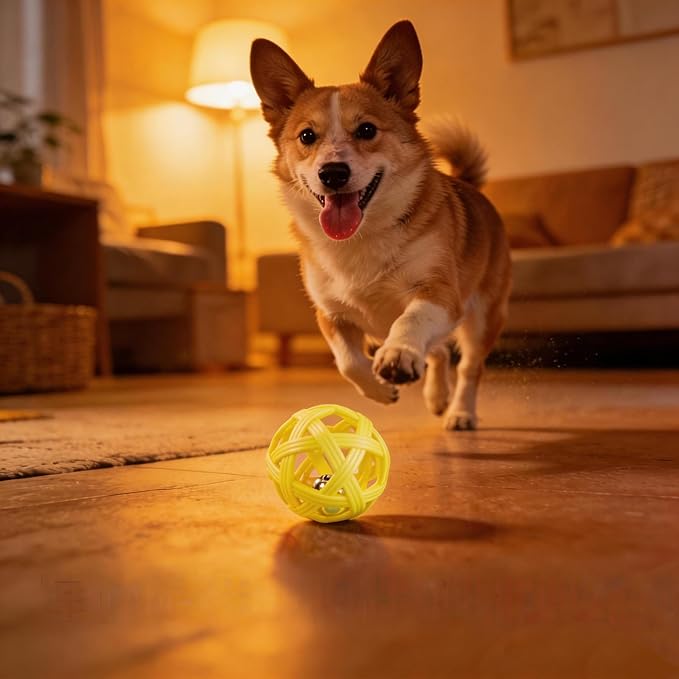 Dog Toy Ball with Bell, TPR Chew Resistant Interactive Fetch Toy for Small to Medium Dogs& Puppies, Lightweight Bouncy Cage-Style Puppy Ball for Boredom Relief & Teething