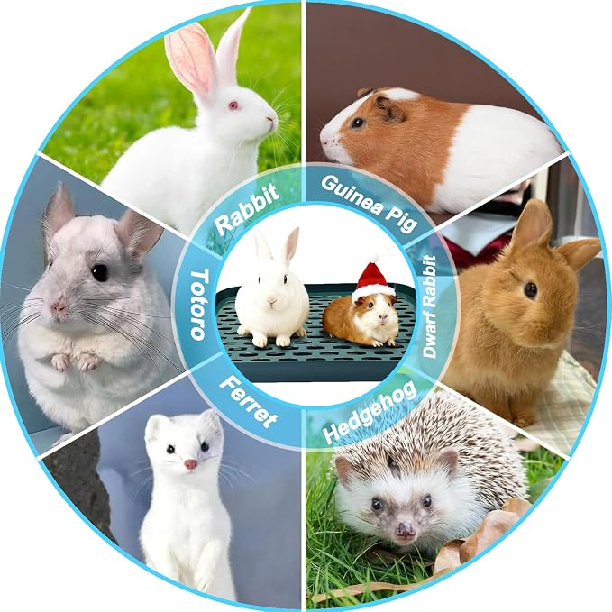 kathson Rabbit Litter Box for Cage Corner with Grid Holes,Bunny Potty Trainer Tray Guinea Pig Litter Pan, Small Animal Toilet for Ferret Chinchilla Hedgehog
