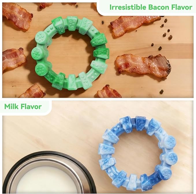 BoYoYo 2 Pack Dog Toys for Aggressive Chewers, Indestructible Dog Toys for Large Breed, Durable Chew Toy for Dogs to Keep Them Busy, Ring Toy for Trainging & Cleaning Teeth, Milk Flavored