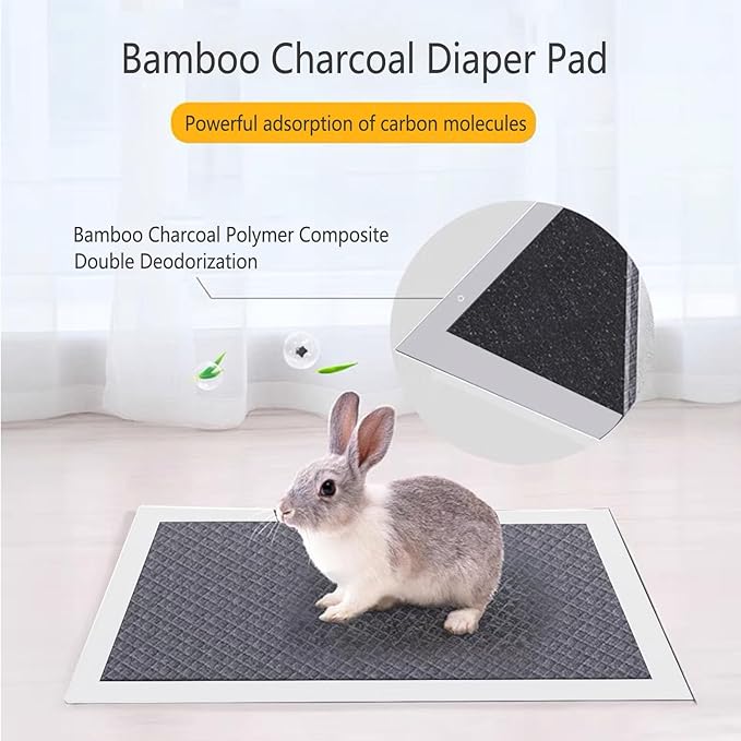 Guinea Pig Pee Pads, Disposable Rabbit Cage Liners, Charcoal Odor Controlling Absorbent Waterproof Pee Pads for Hamster, Bunny, Ferret, Chinchilla and Other Small Animals (24" x 18", 50 PCS)