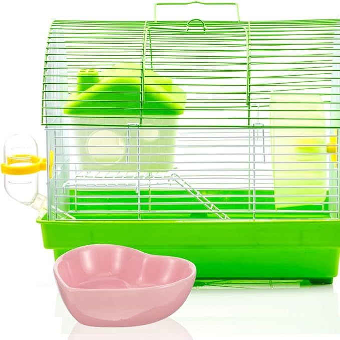UKCOCO Ceramic Hamster Food Bowl, Pink Heart Shaped Guinea Pig Water Dish, Heavy Tip-Proof Small Animal Feeding Bowl for Rabbit and Chinchilla, Cute Cage Accessories