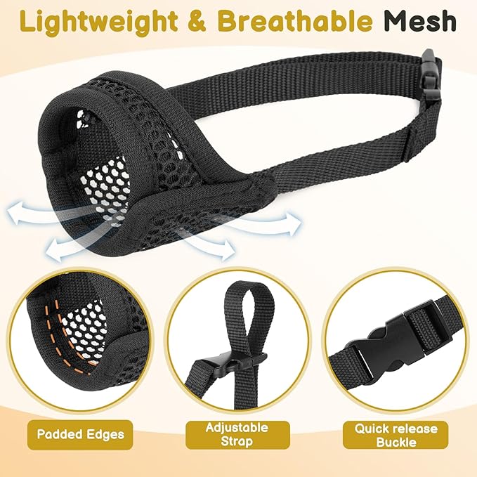 Mayerzon Mesh Muzzle for Small Medium Dogs Anti-Biting, Focus on Short Snout Dogs, Opening Front Muzzle for Jack Russell Terrier Dachshund, Breathable Fabric, Allow Panting, for Grooming Vet Visits
