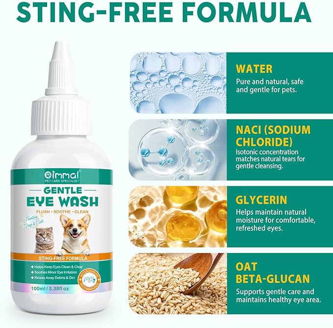 ISUNRISE Dog and Cat Eye Wash & Tear Stain Cleaner, Eye Drops for Dog and Cat Eye Infection Treatment to Soothe Irritation, Relieve Dry Eyes Pink Eyes, Safe & Gentle for All Animals, 3.38 fl oz