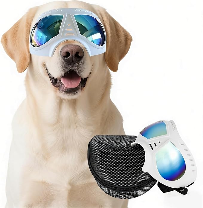 Namsan Dog Goggles for Large Dogs, Wide Snout & Soft Frame, Tactical Driving Sunglasses for Dogs Medium to Large Breed, Anti-UV Dog Eye Protection, Windproof Dustproof, Adjustable, White