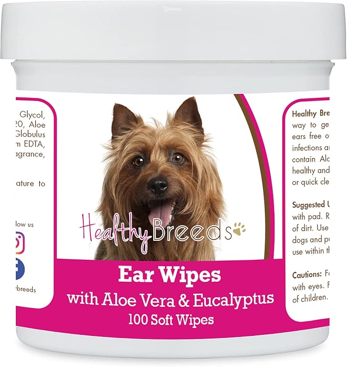 Healthy Breeds Australian Terrier Ear Cleaning Wipes with Aloe & Eucalyptus for Dogs 100 Count