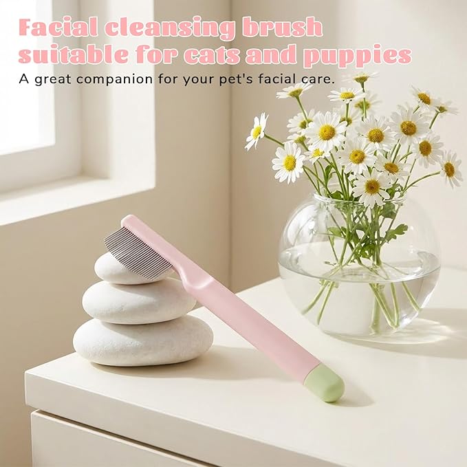 Eye Comb for Small Dogs, Stainless Steel Flea Comb for Small Dogs Gentle Round-Head Grooming Tool Tear Stain Combs Design for Pet Facial Paw Grooming Cats Dog