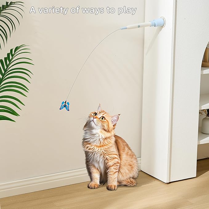Electric Butterfly Cat Wand – 360° Spinning Self-Play with 2 Modes & Tap-to-Awake, Rechargeable Cleanable Suction Base, 3 Butterfly Refills – Interactive Cat Toys for Indoor Cats