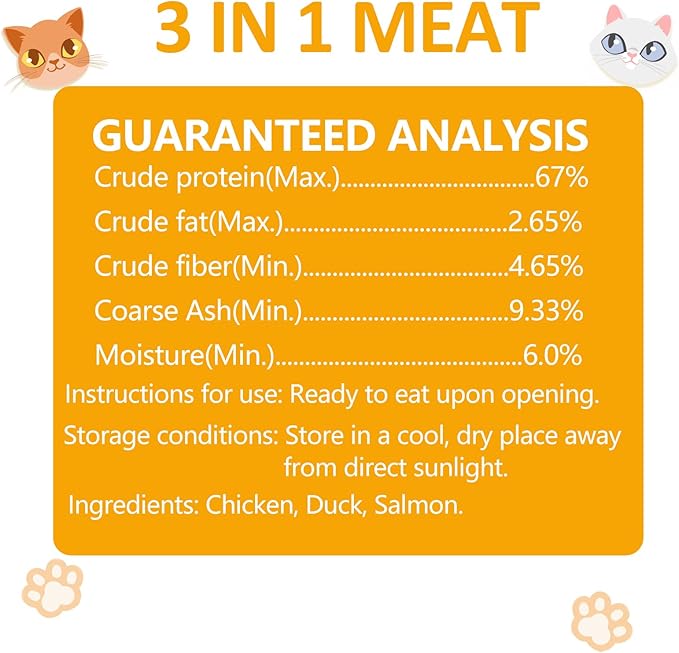Freeze Dried Cat Food, 3 in 1 Natural Freeze Dried Meat - Chicken, Duck, and Salmon Recipe for Cats, Grain-Free Protein Rich Cat Kitten Food 5.7oz